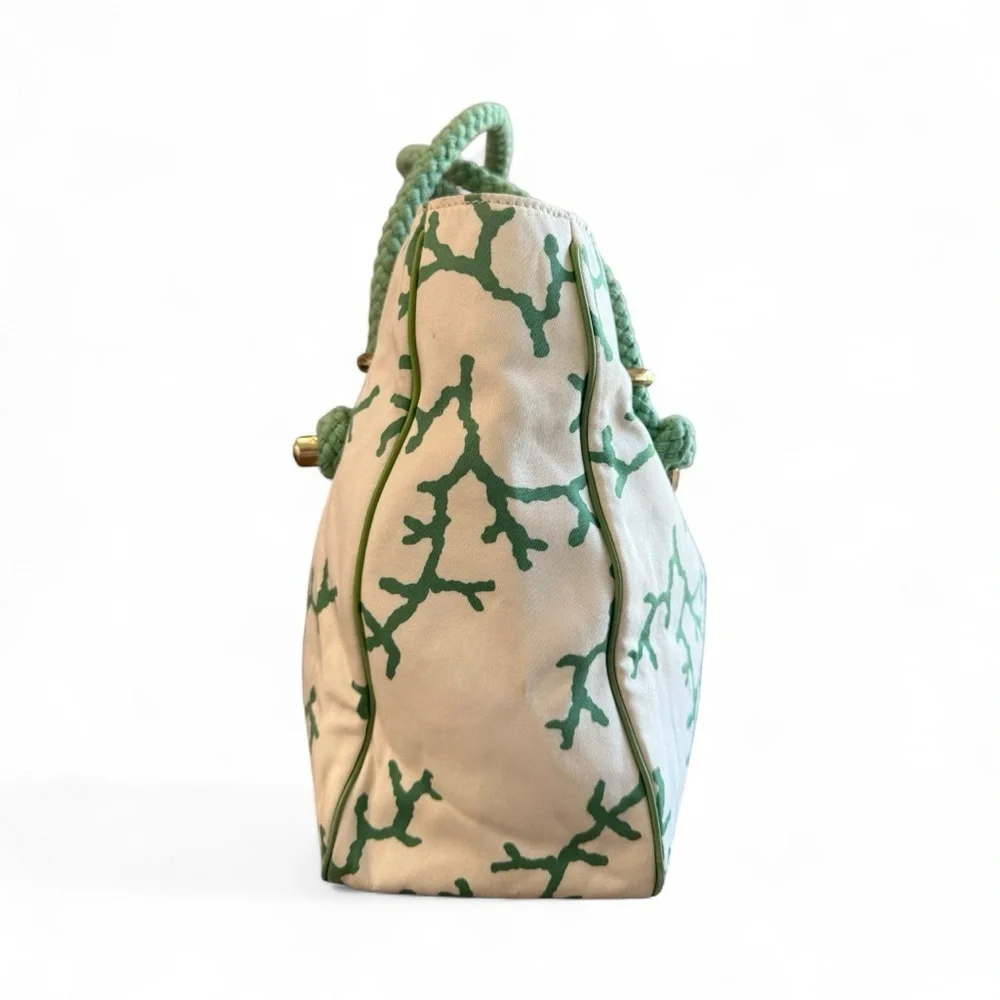 Vintage Kate Spade Cream and Green Patterned Tote|Luxury Vintage Bags| Y2K